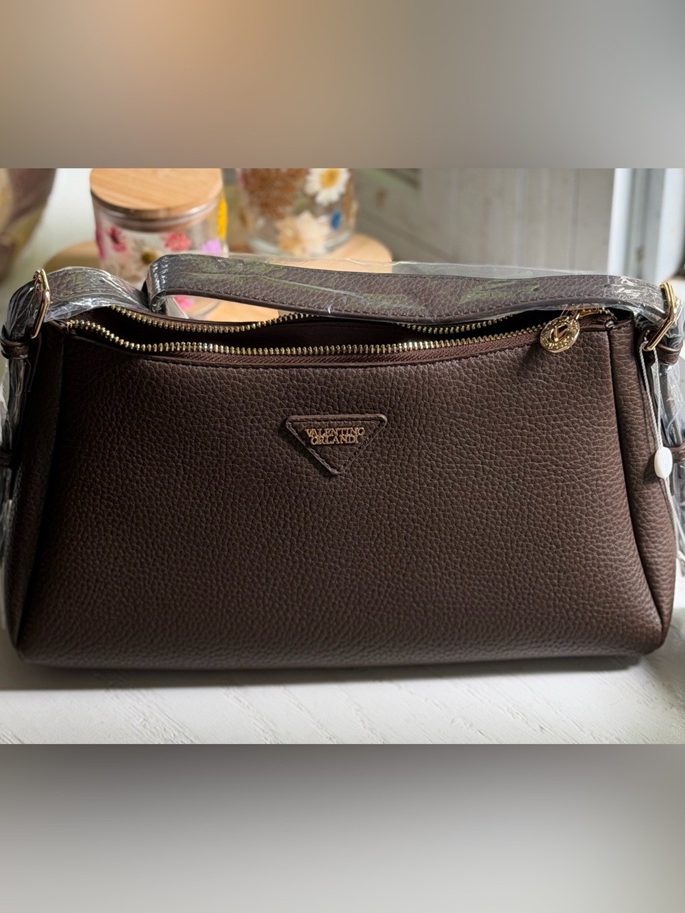 Valentino by Mario Valentino VOSB-023 Shoulder Bags 
Beautiful Brown pebbled Tex